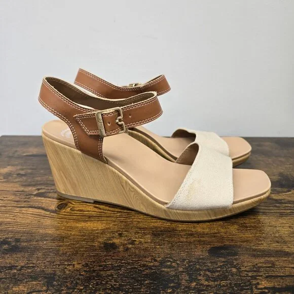 Dr Scholls Glimmer Sandals Womens 11M Slingback Strappy Wedge Canvas Brown - Picture 1 of 10